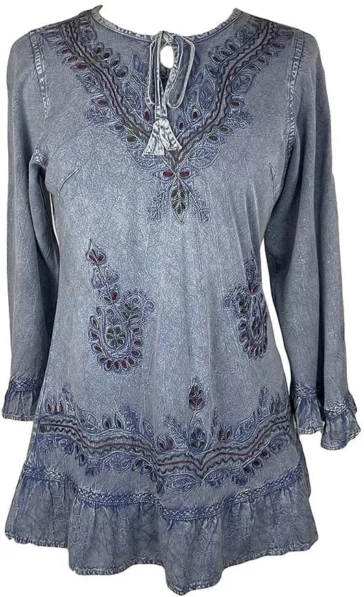 147 B Multi-colored Embroidered Ruffle Hem Tunic Kurta Blouse