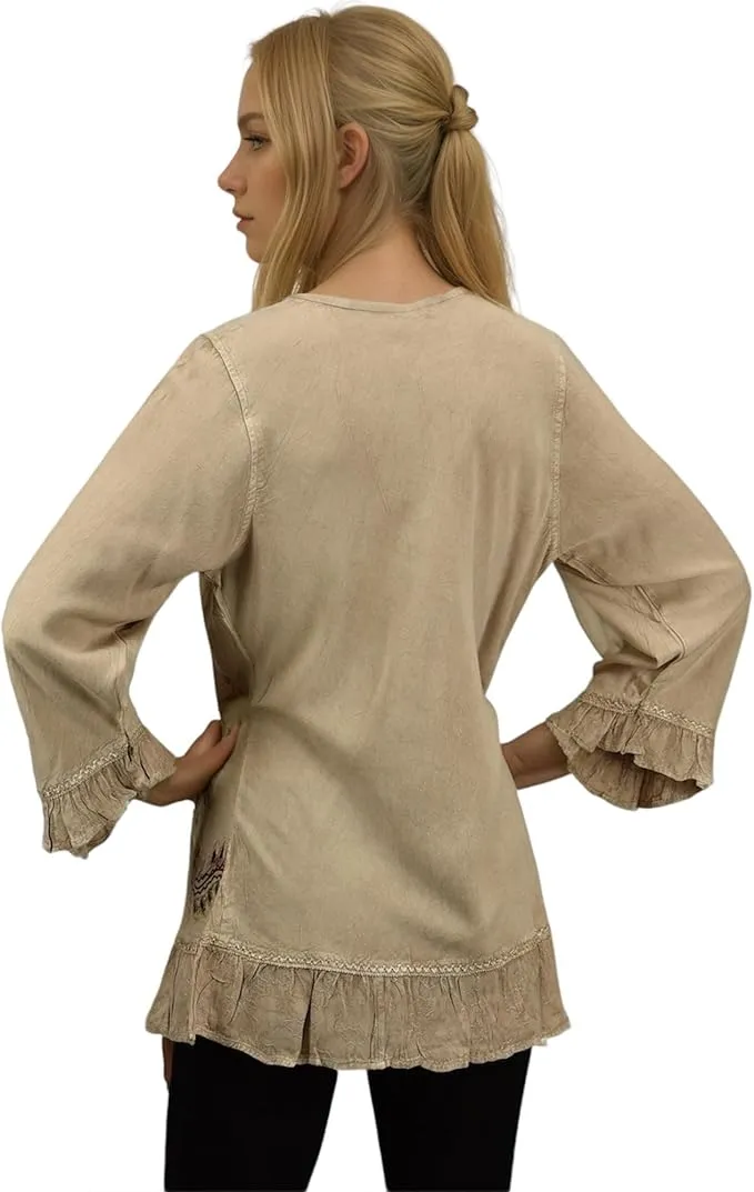 147 B Multi-colored Embroidered Ruffle Hem Tunic Kurta Blouse