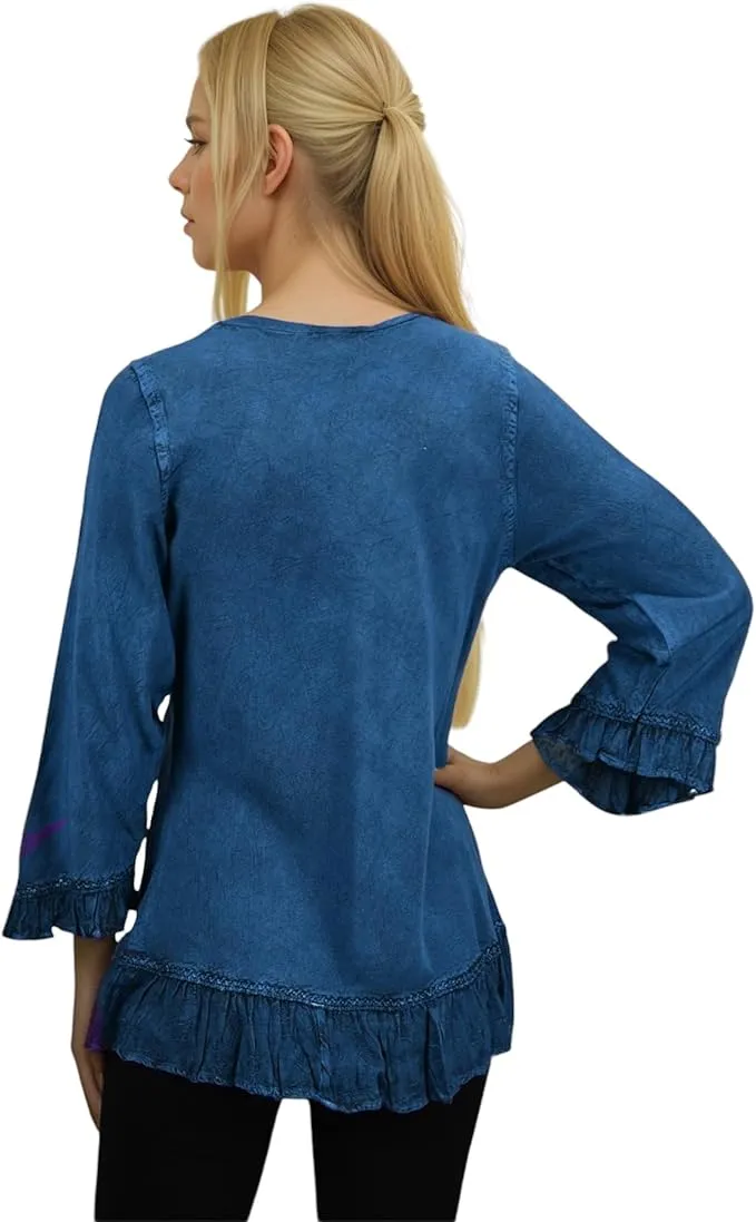 147 B Multi-colored Embroidered Ruffle Hem Tunic Kurta Blouse