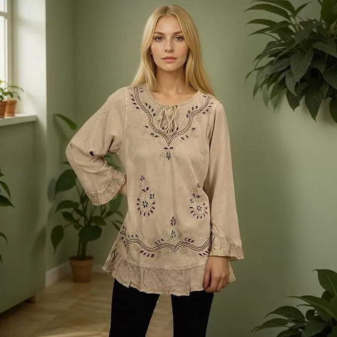 147 B Multi-colored Embroidered Ruffle Hem Tunic Kurta Blouse