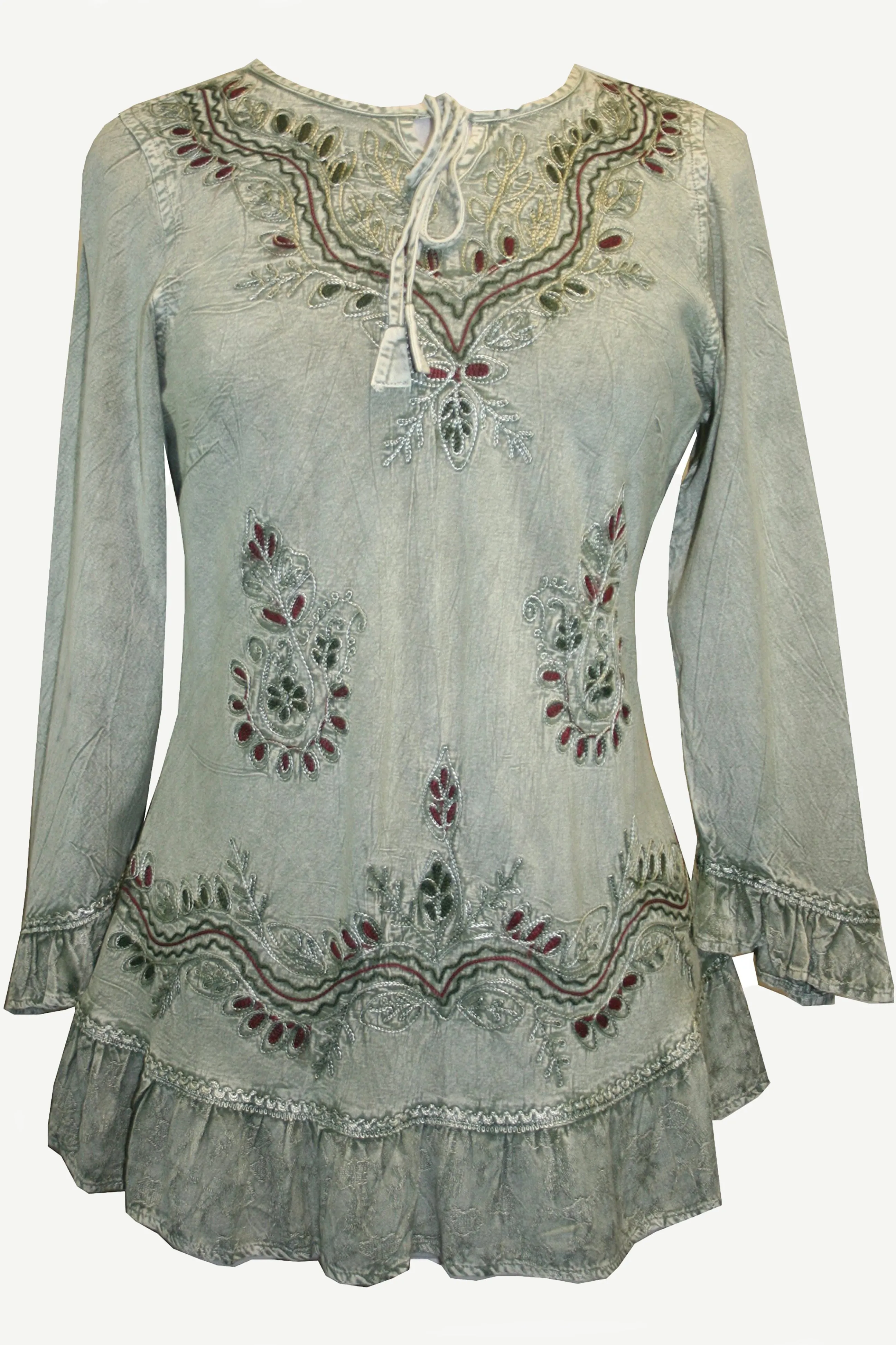147 B Multi-colored Embroidered Ruffle Hem Tunic Kurta Blouse