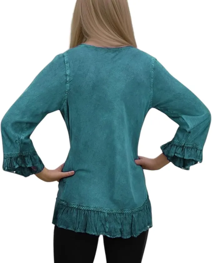 147 B Multi-colored Embroidered Ruffle Hem Tunic Kurta Blouse