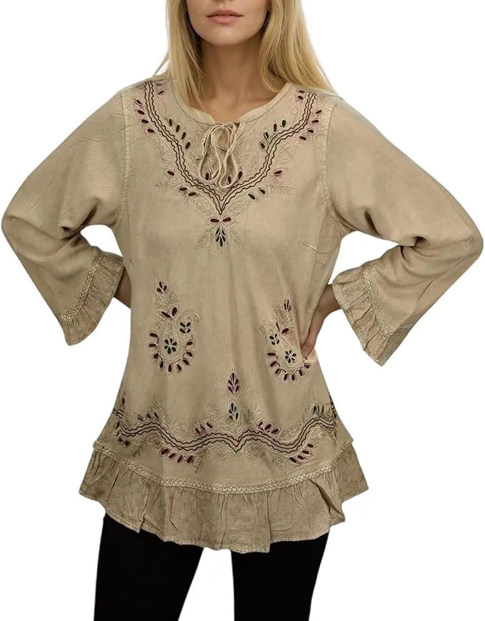 147 B Multi-colored Embroidered Ruffle Hem Tunic Kurta Blouse