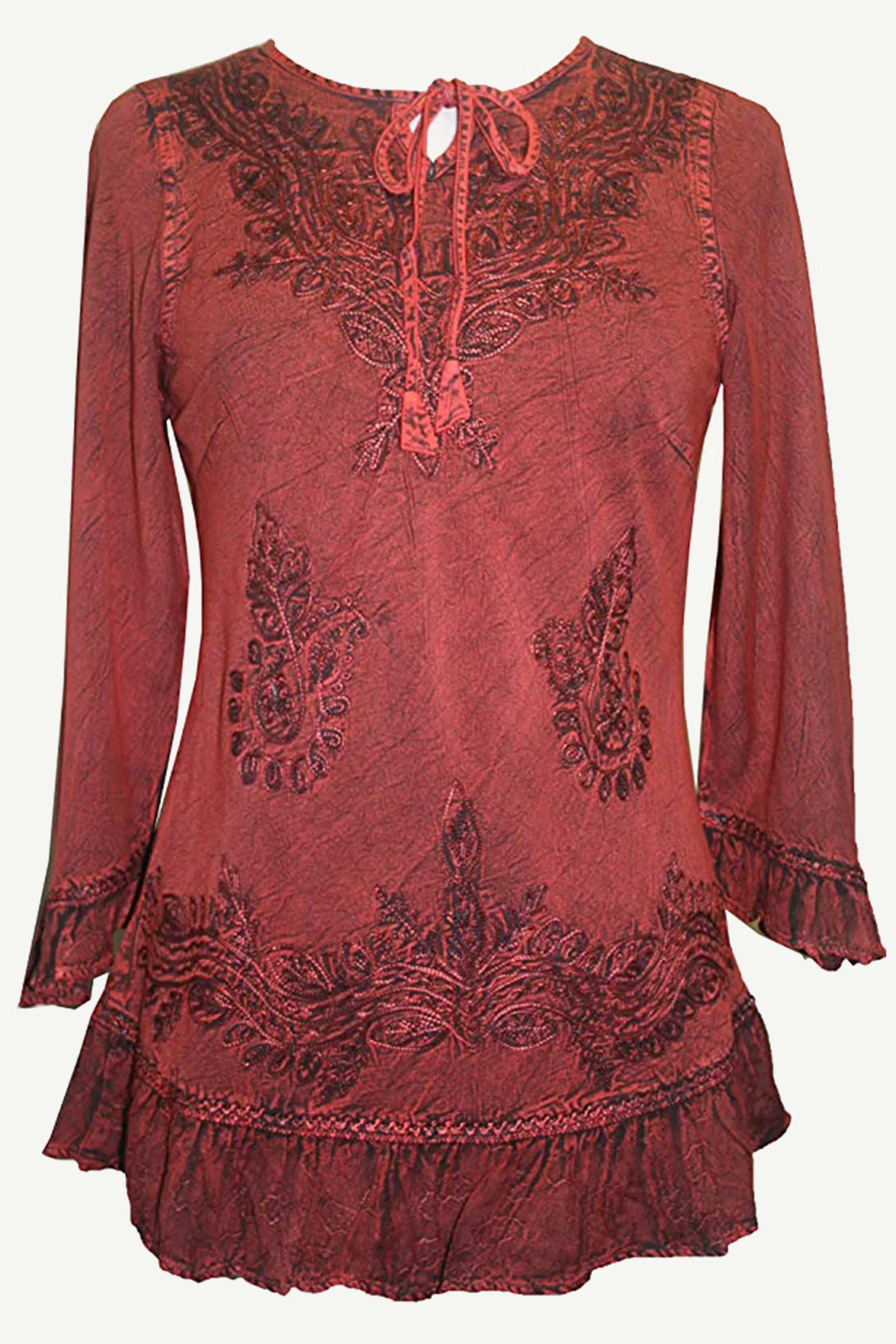 147 B Multi-colored Embroidered Ruffle Hem Tunic Kurta Blouse