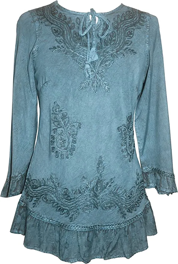 147 B Multi-colored Embroidered Ruffle Hem Tunic Kurta Blouse