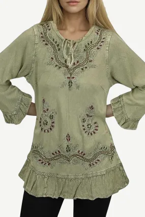 147 B Multi-colored Embroidered Ruffle Hem Tunic Kurta Blouse