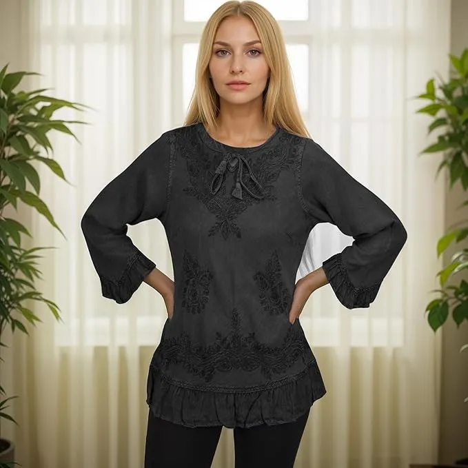 147 B Multi-colored Embroidered Ruffle Hem Tunic Kurta Blouse