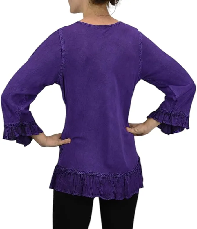 147 B Multi-colored Embroidered Ruffle Hem Tunic Kurta Blouse