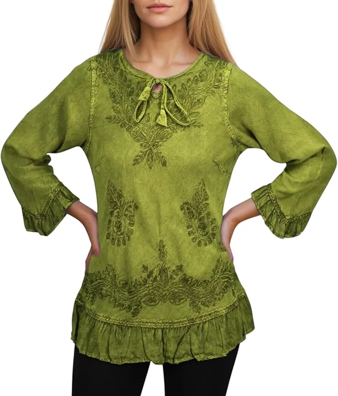 147 B Multi-colored Embroidered Ruffle Hem Tunic Kurta Blouse