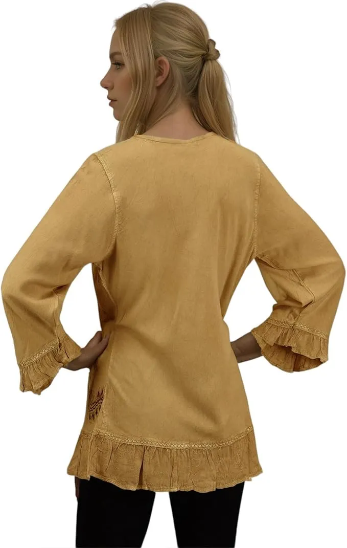 147 B Multi-colored Embroidered Ruffle Hem Tunic Kurta Blouse