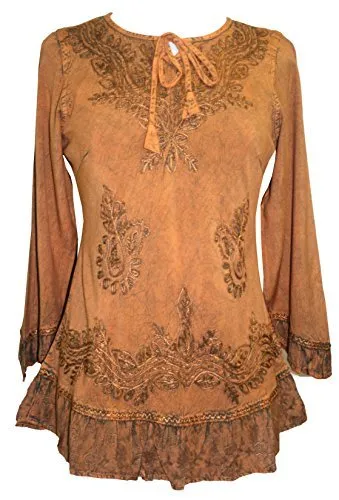 147 B Multi-colored Embroidered Ruffle Hem Tunic Kurta Blouse