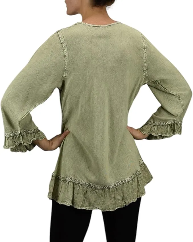 147 B Multi-colored Embroidered Ruffle Hem Tunic Kurta Blouse