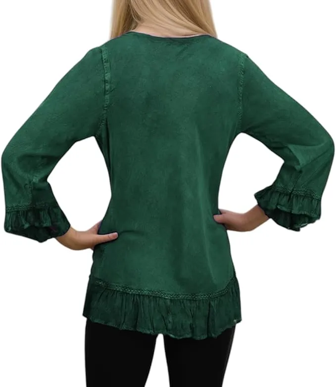 147 B Multi-colored Embroidered Ruffle Hem Tunic Kurta Blouse