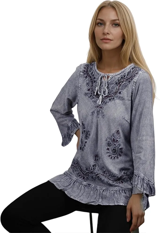 147 B Multi-colored Embroidered Ruffle Hem Tunic Kurta Blouse