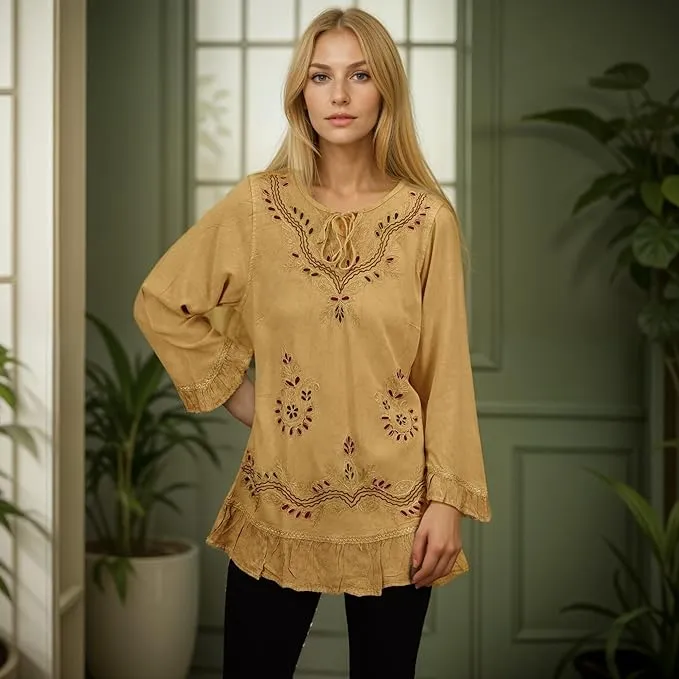 147 B Multi-colored Embroidered Ruffle Hem Tunic Kurta Blouse
