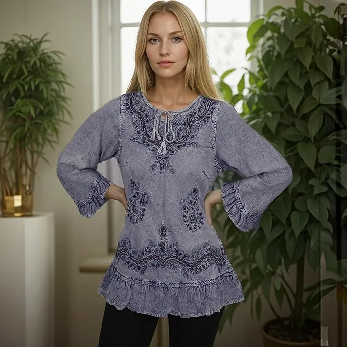 147 B Multi-colored Embroidered Ruffle Hem Tunic Kurta Blouse