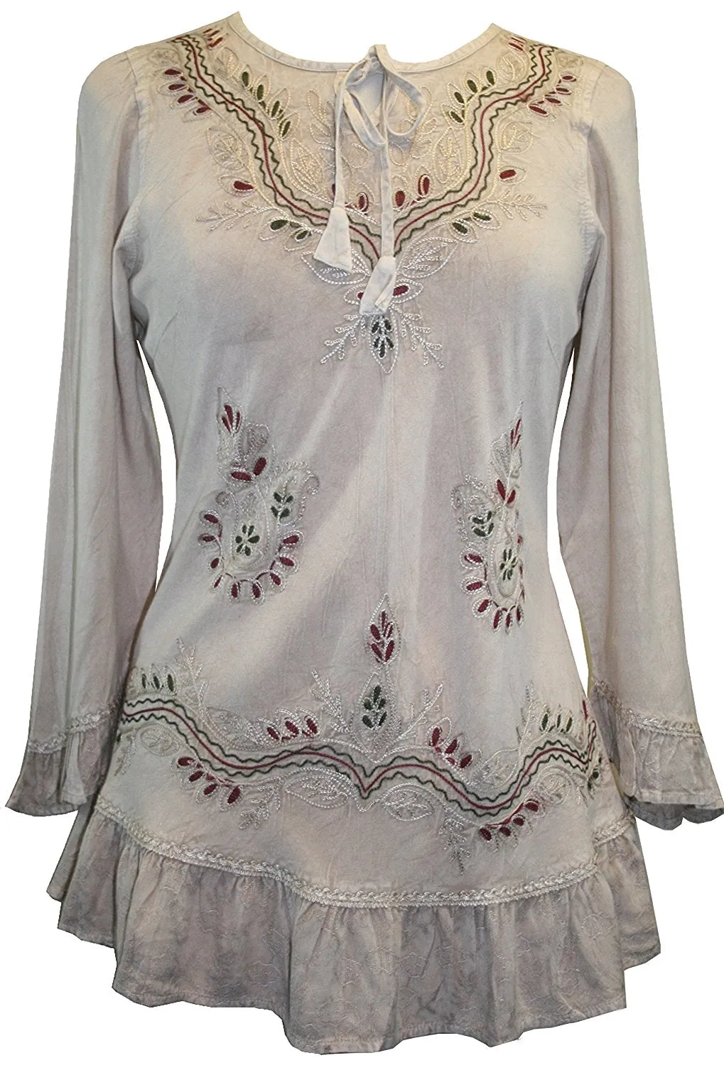 147 B Multi-colored Embroidered Ruffle Hem Tunic Kurta Blouse