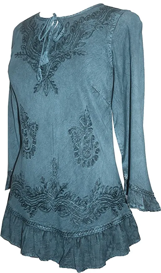 147 B Multi-colored Embroidered Ruffle Hem Tunic Kurta Blouse