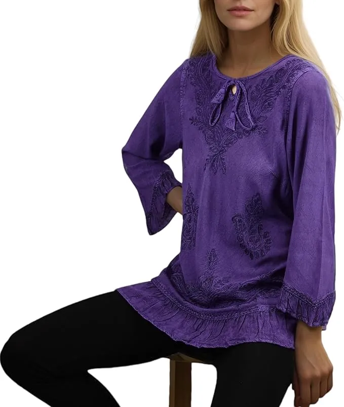 147 B Multi-colored Embroidered Ruffle Hem Tunic Kurta Blouse