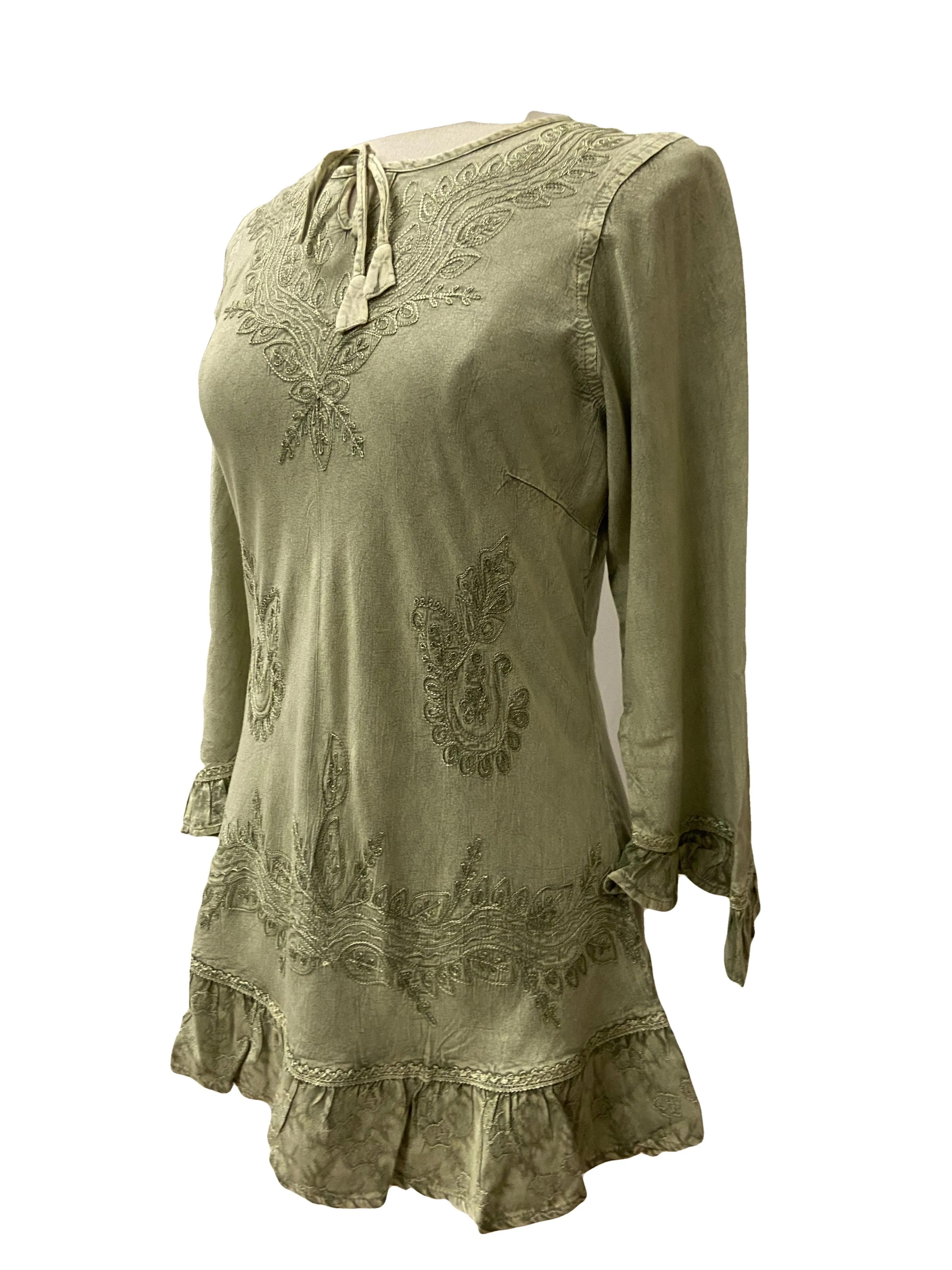 147 B Multi-colored Embroidered Ruffle Hem Tunic Kurta Blouse