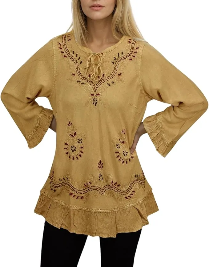 147 B Multi-colored Embroidered Ruffle Hem Tunic Kurta Blouse