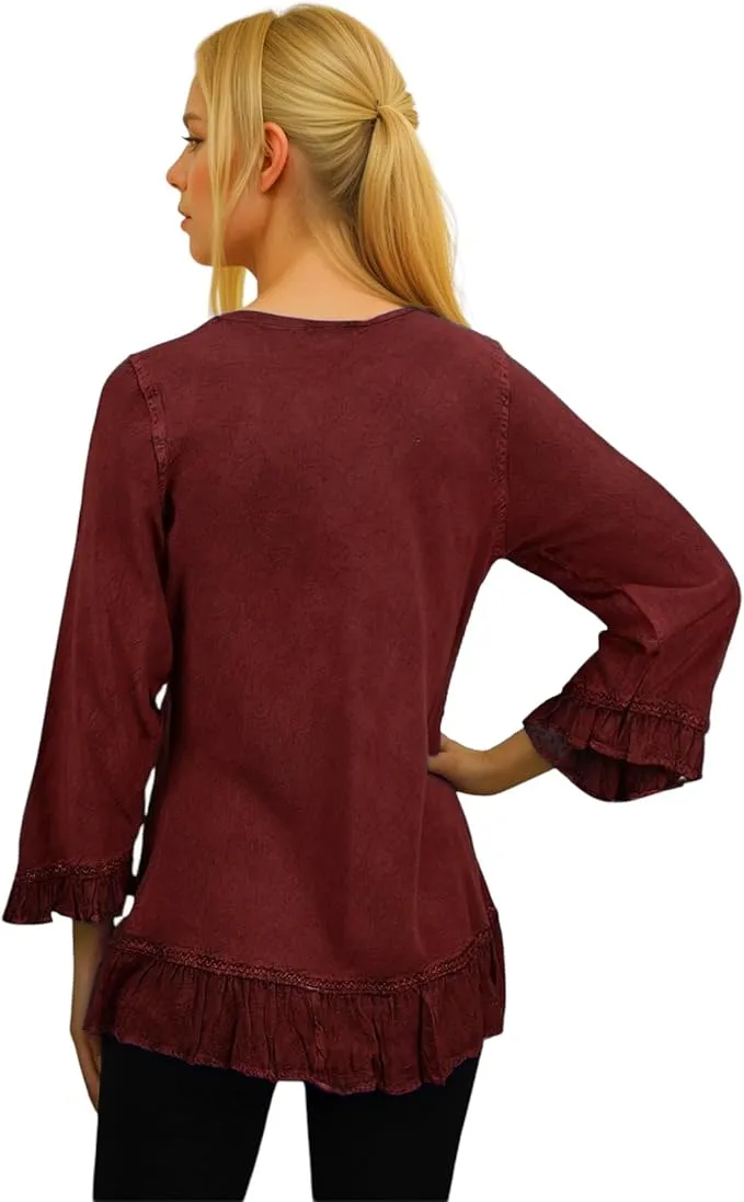 147 B Multi-colored Embroidered Ruffle Hem Tunic Kurta Blouse
