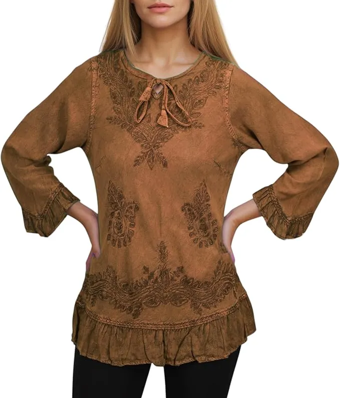 147 B Multi-colored Embroidered Ruffle Hem Tunic Kurta Blouse