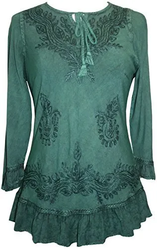 147 B Multi-colored Embroidered Ruffle Hem Tunic Kurta Blouse