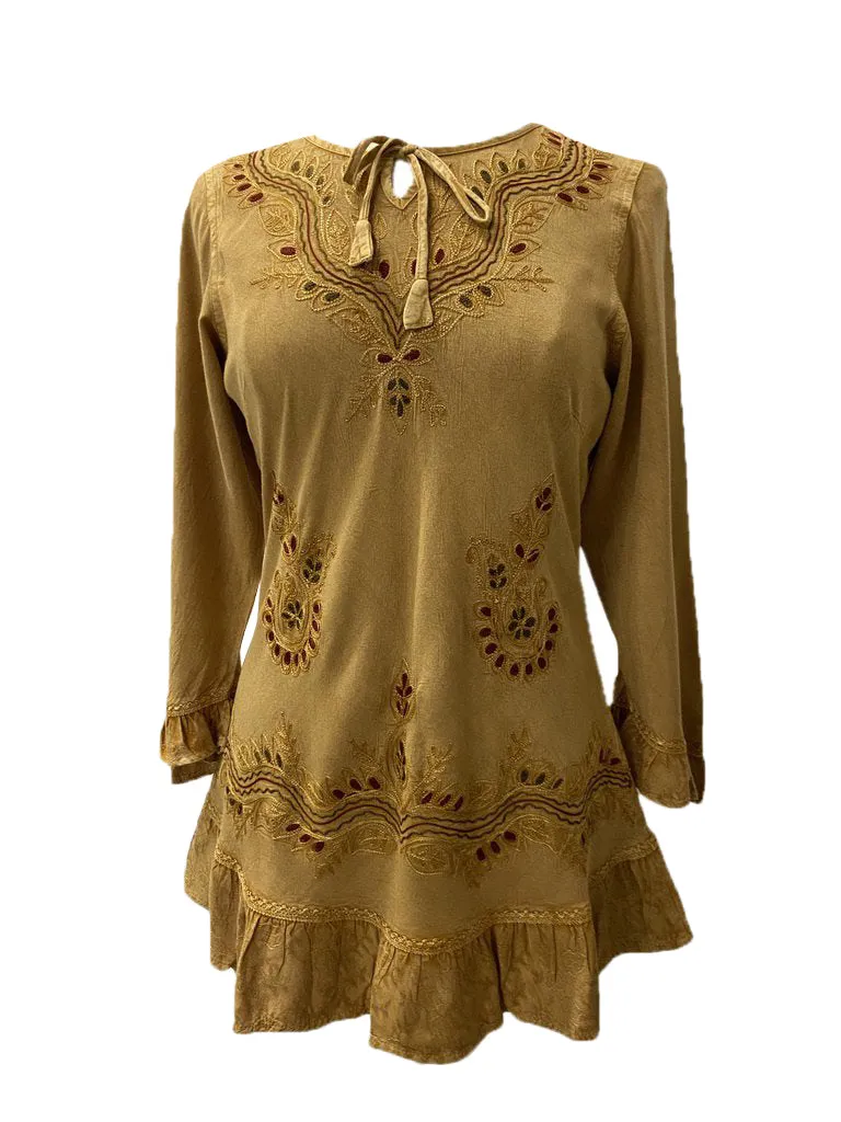 147 B Multi-colored Embroidered Ruffle Hem Tunic Kurta Blouse