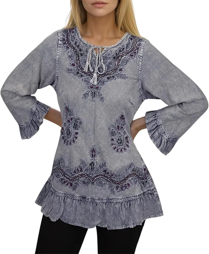 147 B Multi-colored Embroidered Ruffle Hem Tunic Kurta Blouse
