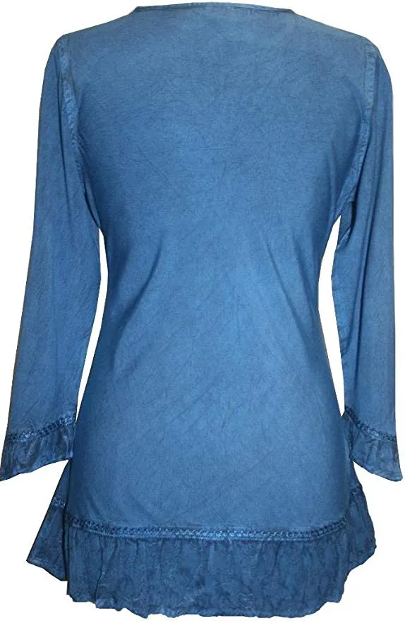 147 B Multi-colored Embroidered Ruffle Hem Tunic Kurta Blouse