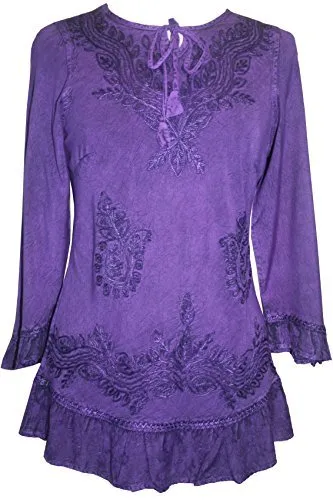 147 B Multi-colored Embroidered Ruffle Hem Tunic Kurta Blouse