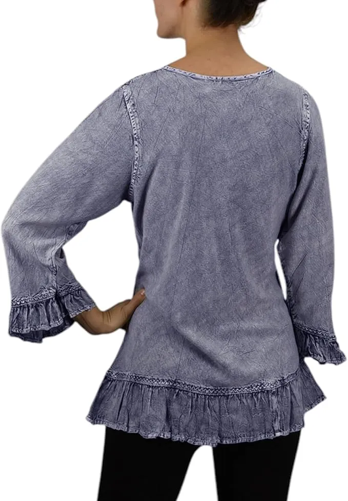 147 B Multi-colored Embroidered Ruffle Hem Tunic Kurta Blouse