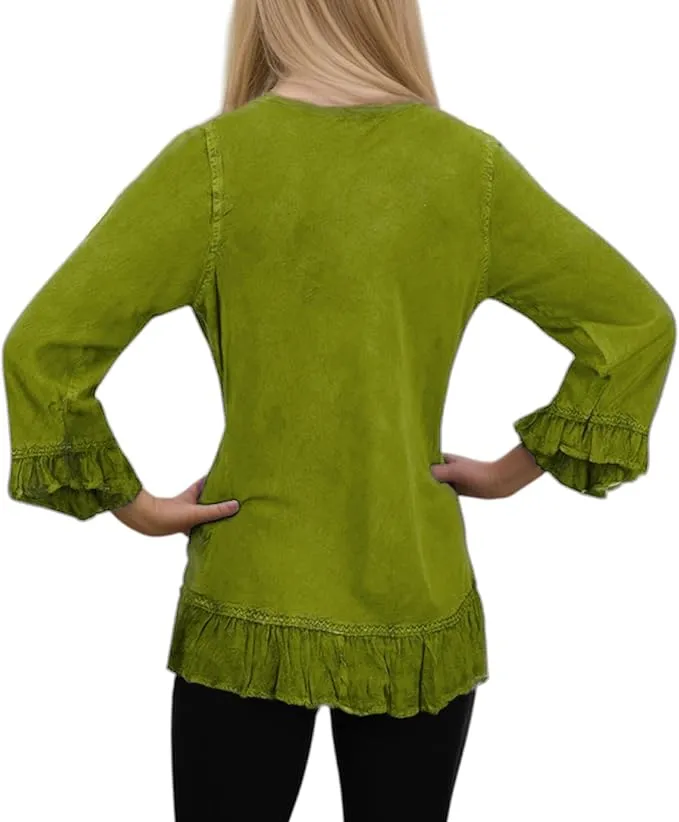 147 B Multi-colored Embroidered Ruffle Hem Tunic Kurta Blouse
