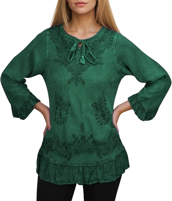 147 B Multi-colored Embroidered Ruffle Hem Tunic Kurta Blouse