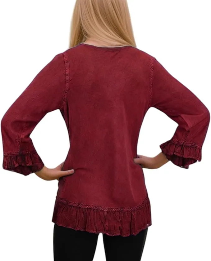 147 B Multi-colored Embroidered Ruffle Hem Tunic Kurta Blouse