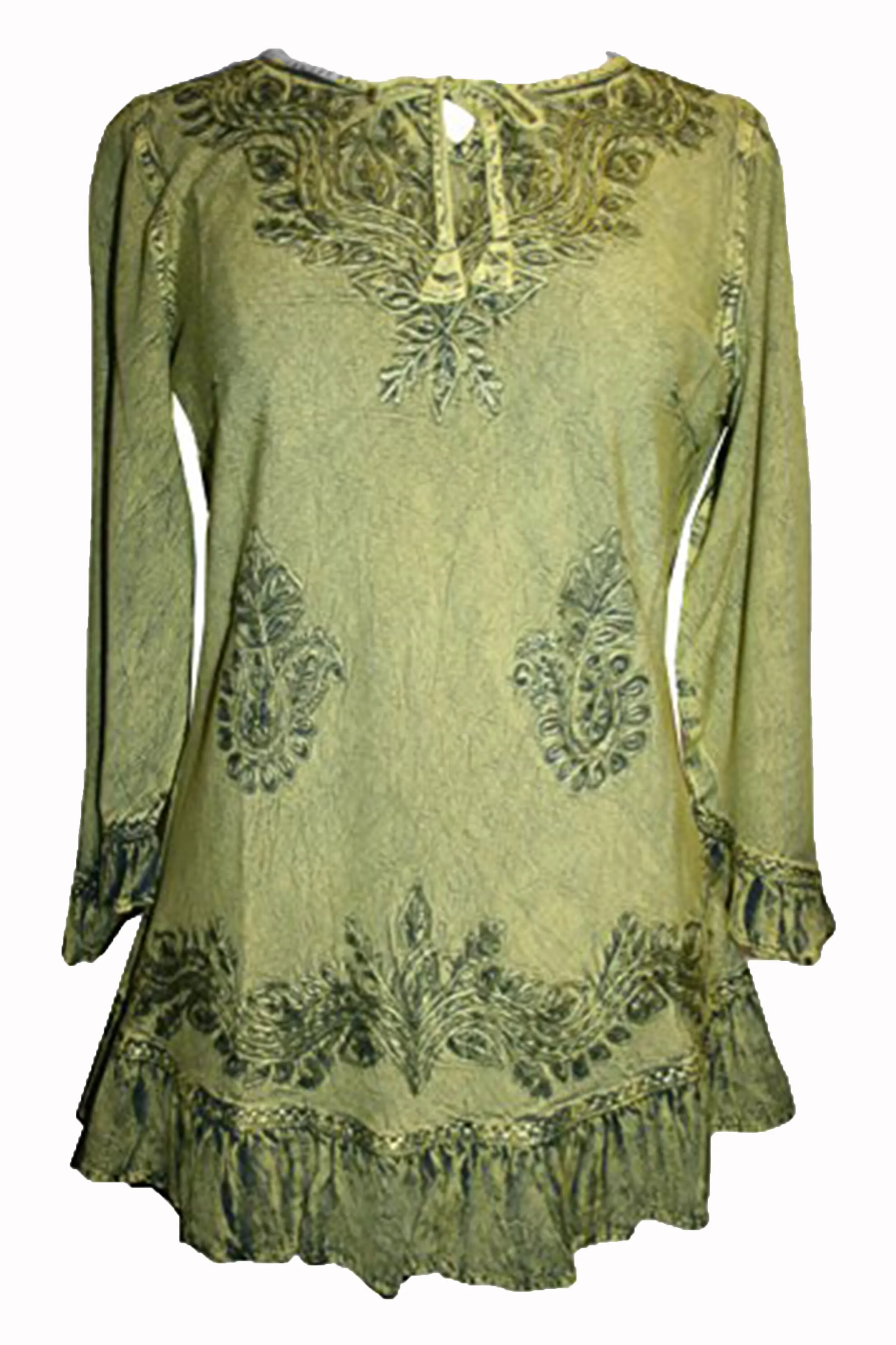147 B Multi-colored Embroidered Ruffle Hem Tunic Kurta Blouse