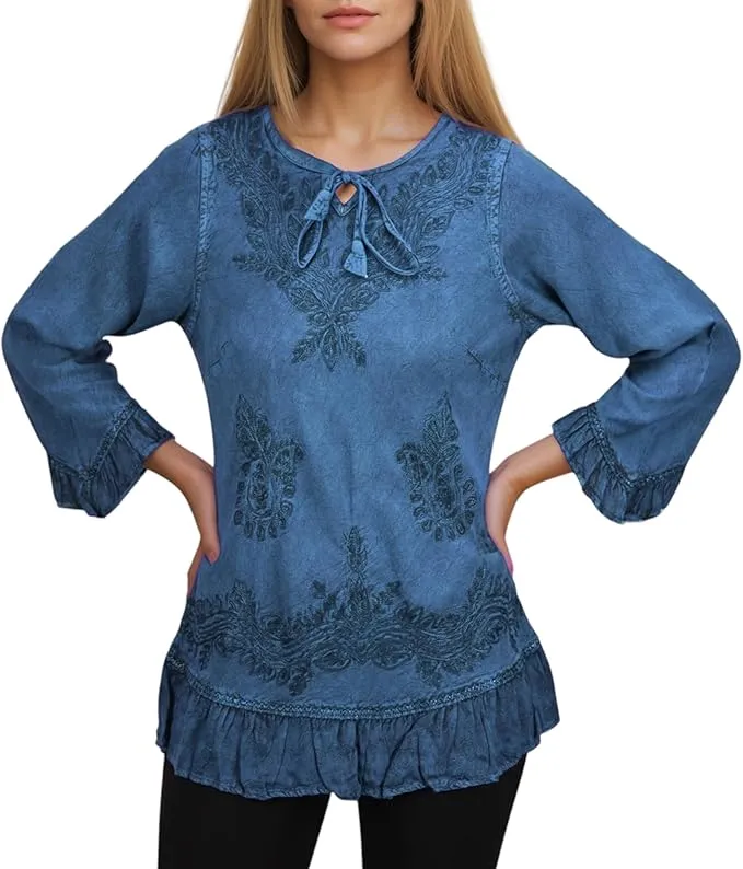 147 B Multi-colored Embroidered Ruffle Hem Tunic Kurta Blouse
