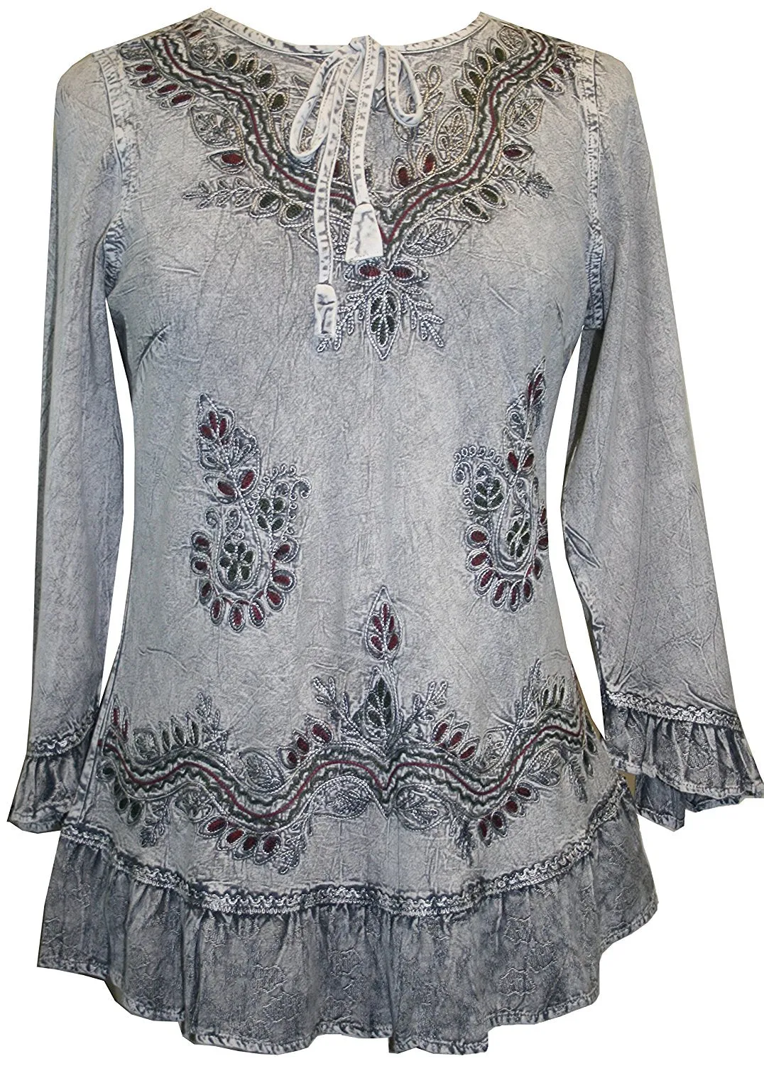 147 B Multi-colored Embroidered Ruffle Hem Tunic Kurta Blouse