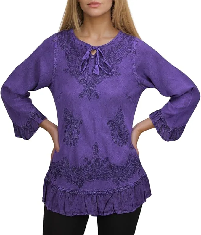 147 B Multi-colored Embroidered Ruffle Hem Tunic Kurta Blouse