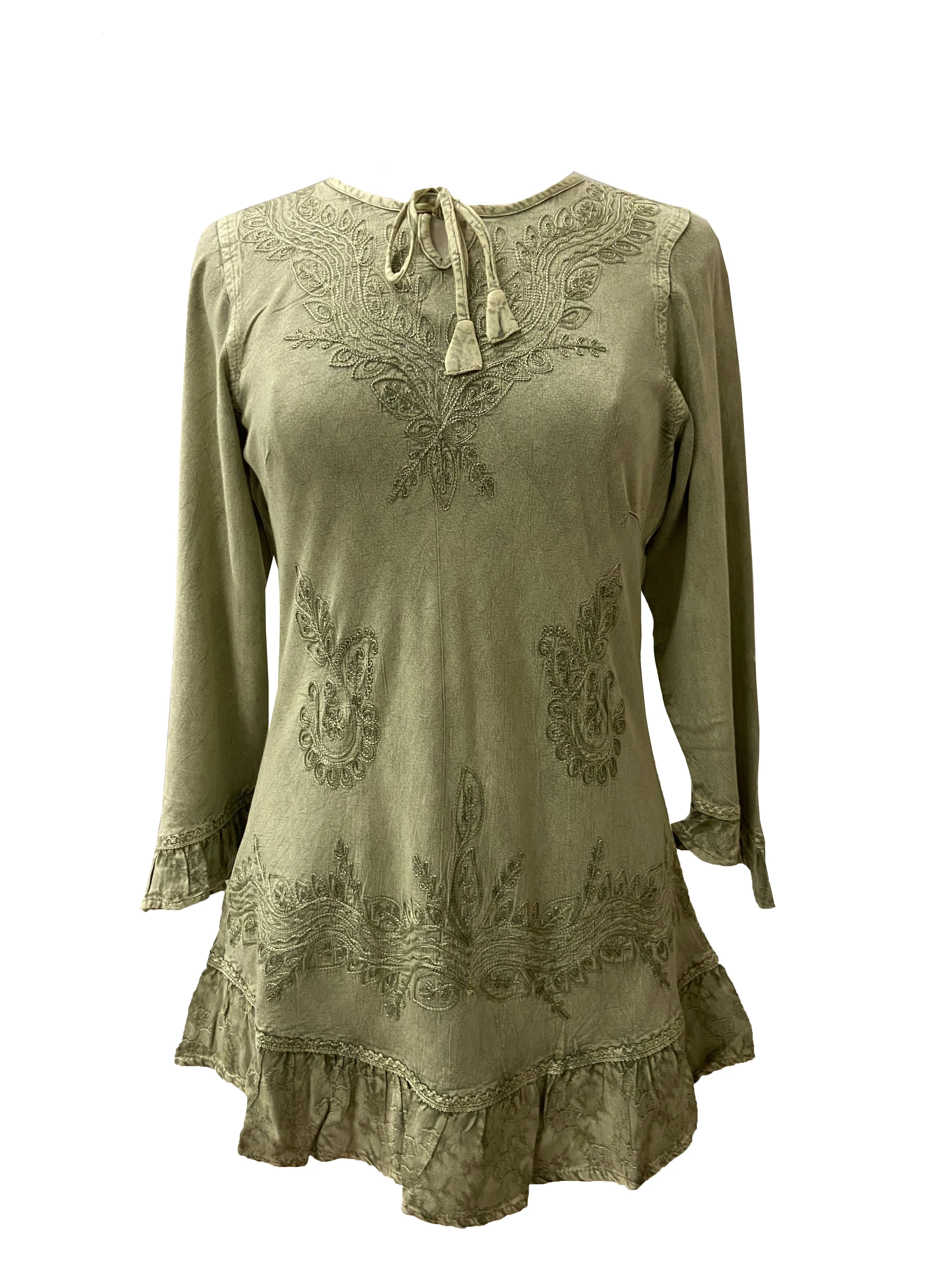 147 B Multi-colored Embroidered Ruffle Hem Tunic Kurta Blouse