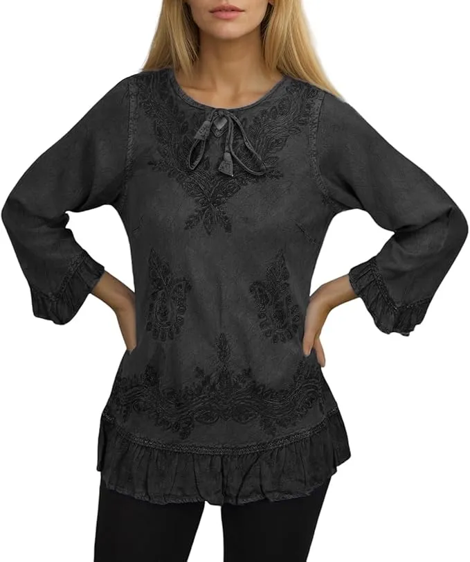 147 B Multi-colored Embroidered Ruffle Hem Tunic Kurta Blouse