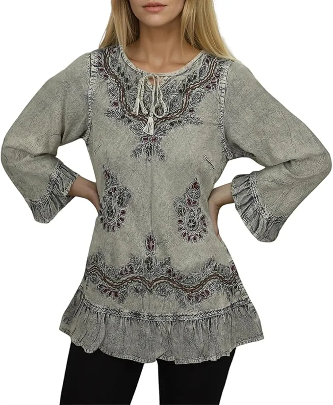 147 B Multi-colored Embroidered Ruffle Hem Tunic Kurta Blouse