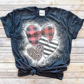 3 Hearts Bleached Graphic Tee Shirt