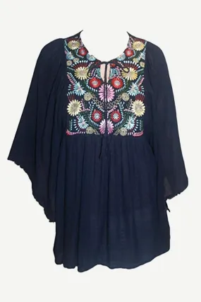 3632 E Rayon Crape Bohemian Medieval Short Wide Summer Sleeve Tunic