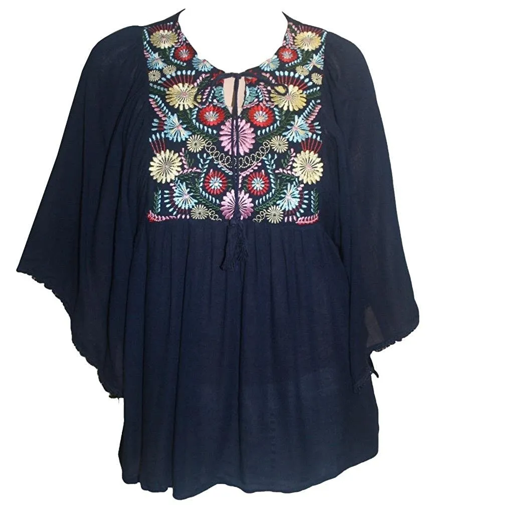 3632 E Rayon Crape Bohemian Medieval Short Wide Summer Sleeve Tunic
