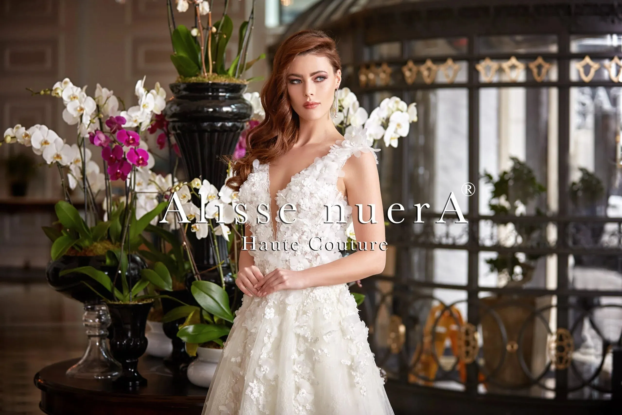 3D Floral Appliqued Thick Strap A-line Off White Bridal Dress