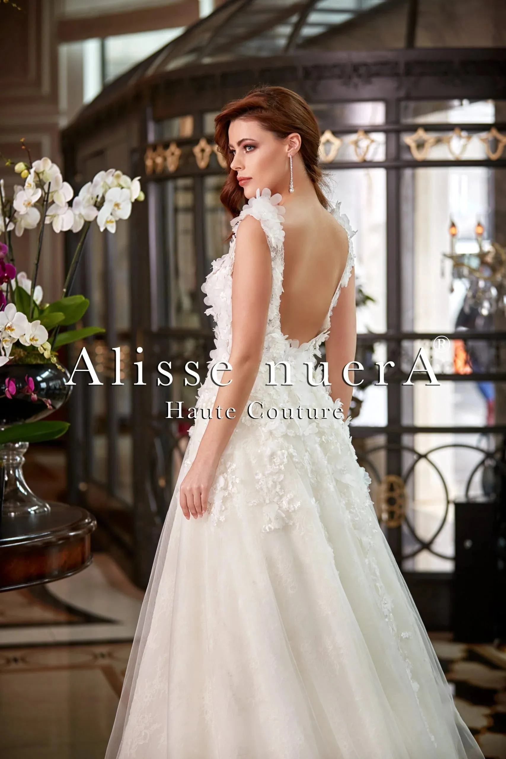3D Floral Appliqued Thick Strap A-line Off White Bridal Dress