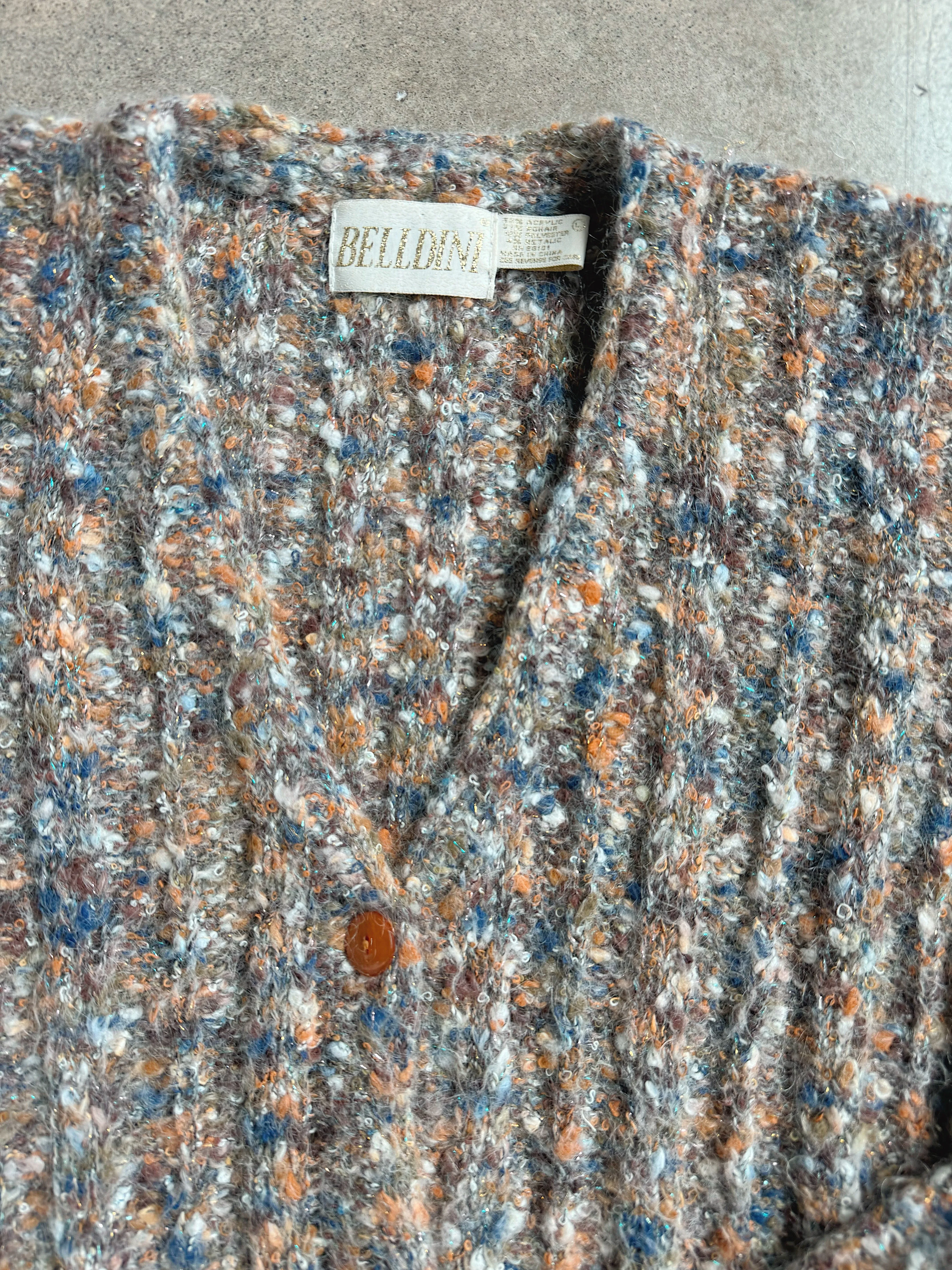 80s Vintage Belldini Marled Metallic Mohair Knit Cardigan (L)