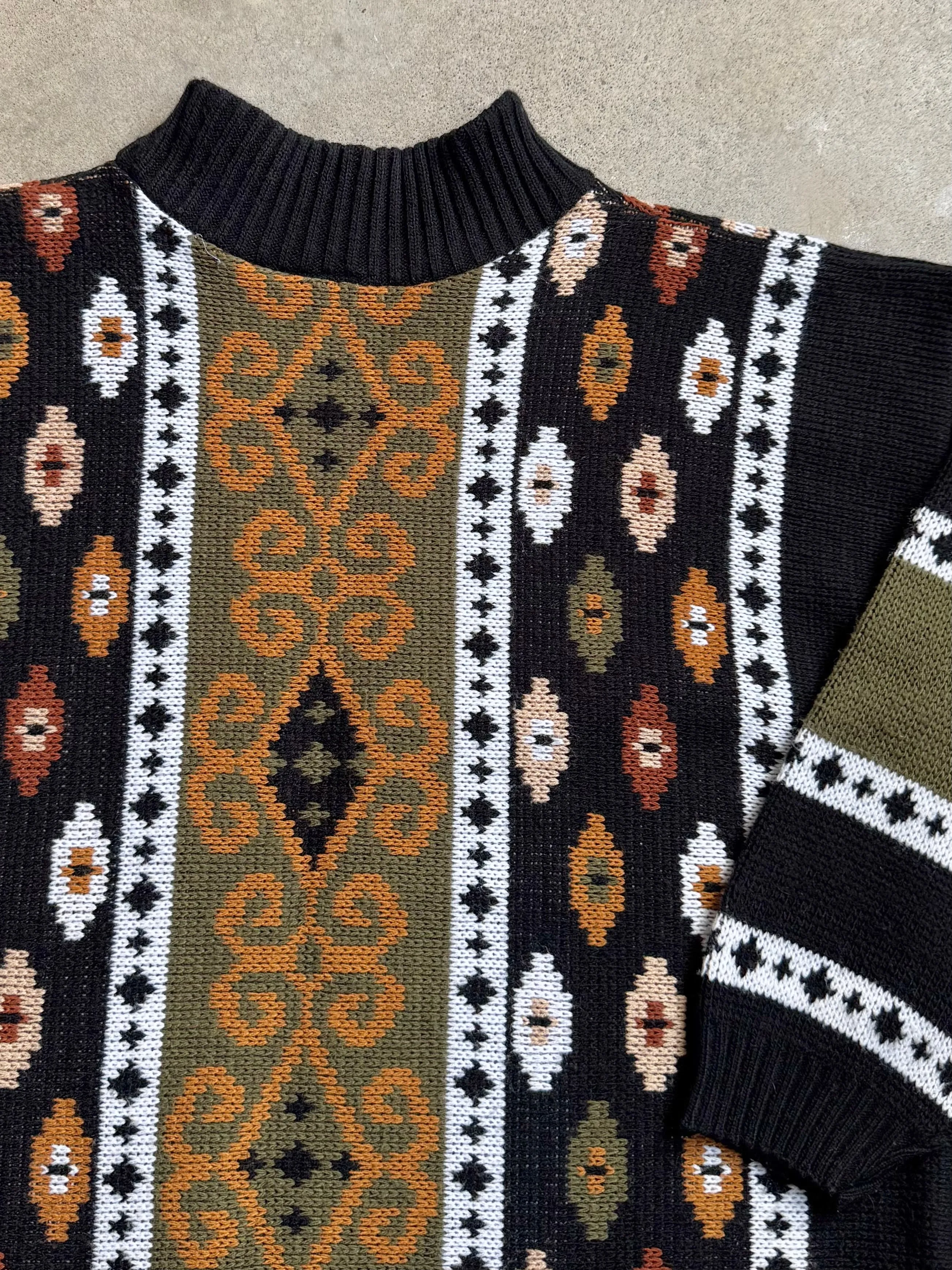 80s Vintage Clifton Place Southwestern Knit Mock Neck Sweater (L)